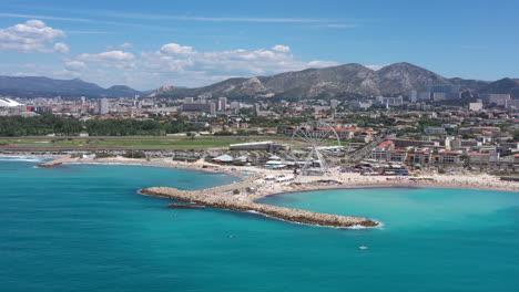 Flying-around-the-mediterranean-coast-Marseille-aerial-shot-beaches-Velodrome